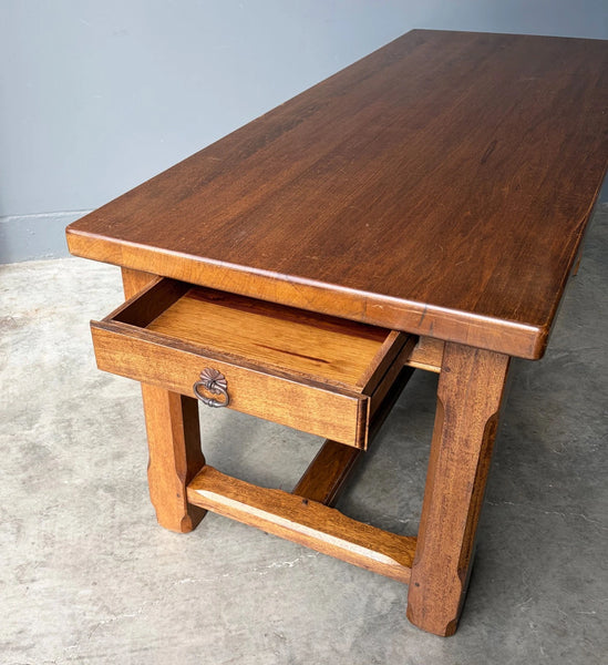 Vintage French Farm Trestle Table/Dining Table/Desk with Drawer in Hardwood
