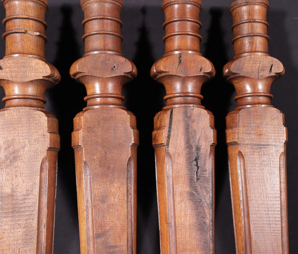 24" Tall Set of Four French Antique Solid Walnut Wood Posts/Pillars