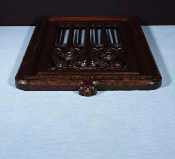 French Antique Gothic Revival Panel in Solid Oak Wood Salvage Early 1900's