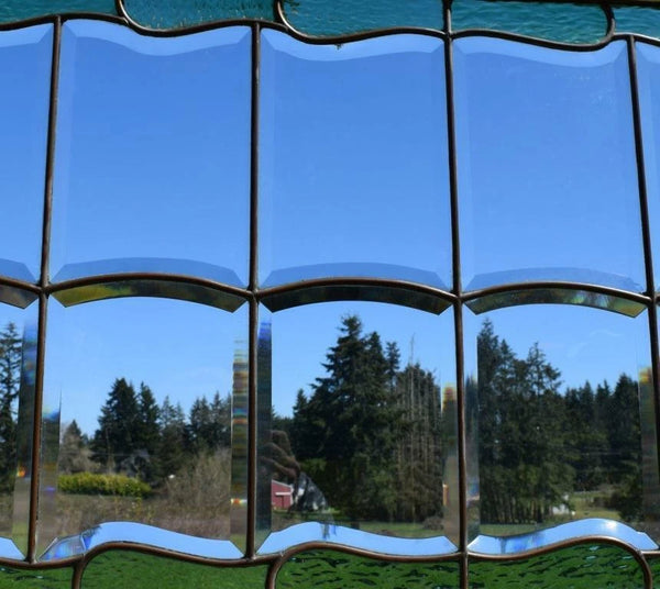 62" Wide Vintage French Stained Glass Panel with Brass and Leaded Framing