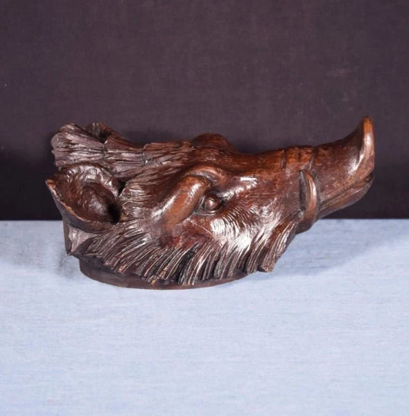 Large 10" Antique Decorative Carved French Hunting Boar's Head in Solid Walnut