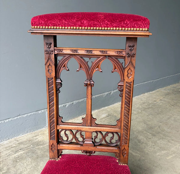 Share French Antique Solid Oak Wood Church Prie Dieu/Kneeler Christian Highly Carved