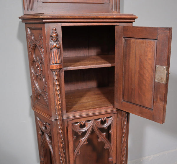 88" Tall Antique French Walnut Gothic Cabinet/ Cupboard/ Display Stand/Pedestal