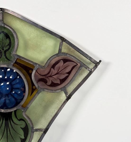 16" Tall Antique Belgian Stained/Leaded Glass Panel by Bertrand Bardenhewer