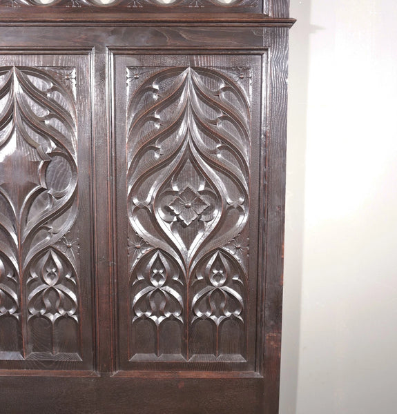 Antique French Neo Gothic Queen Sized Headboard in Solid Chestnut Wood