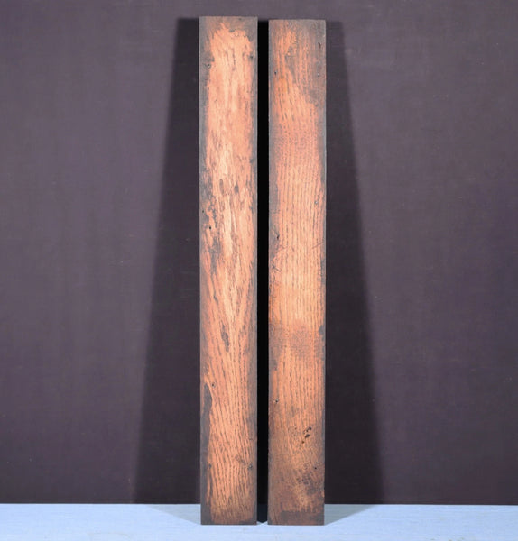 26" Tall Pair of French Antique Solid Oak Wood Highly Carved Wood Trim Posts