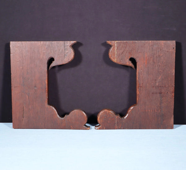 Pair of 11" Tall French Antique Carved Solid Oak Wood Brackets Trim Pieces