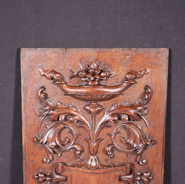 17" Tall French Antique Solid Walnut Wood Highly Carved Panel Salvage