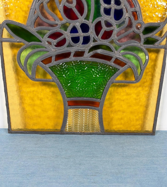 15" Tall Antique French Art Deco Stained/Leaded Glass Panel of Flowers