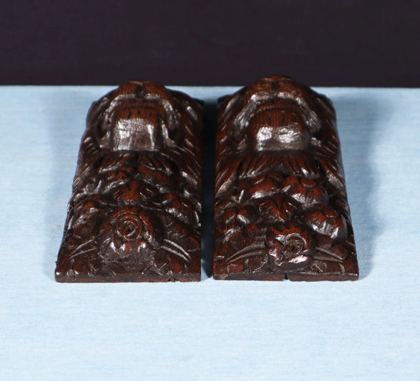 Pair of 8" French Antique Highly Carved Lion Corbels/Trim/Brackets Solid Oak