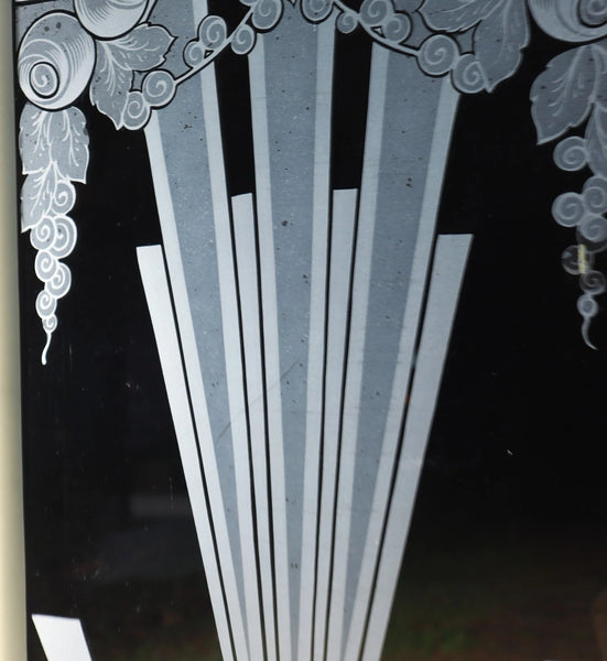 Pair of French Art Deco Etched Glass Doors Frosted Glass with Pine Frames