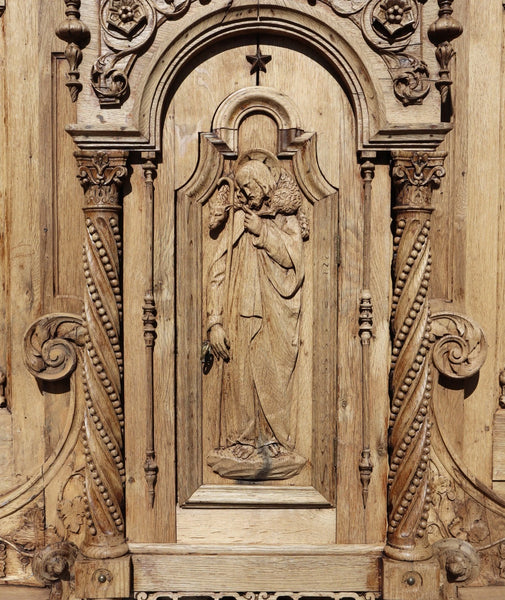 84" Wide Antique French Renaissance Revival Altar/ Tabernacle Highly Carved Oak