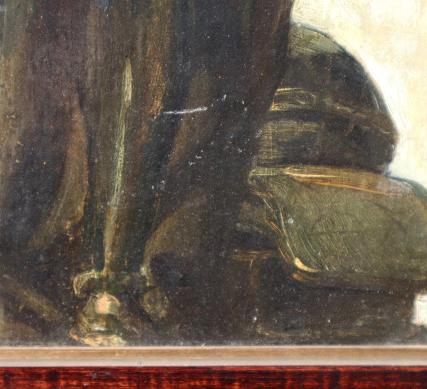 Antique Framed Oil on Panel Painting/Study of Statue of Simon Stevin in Brugge
