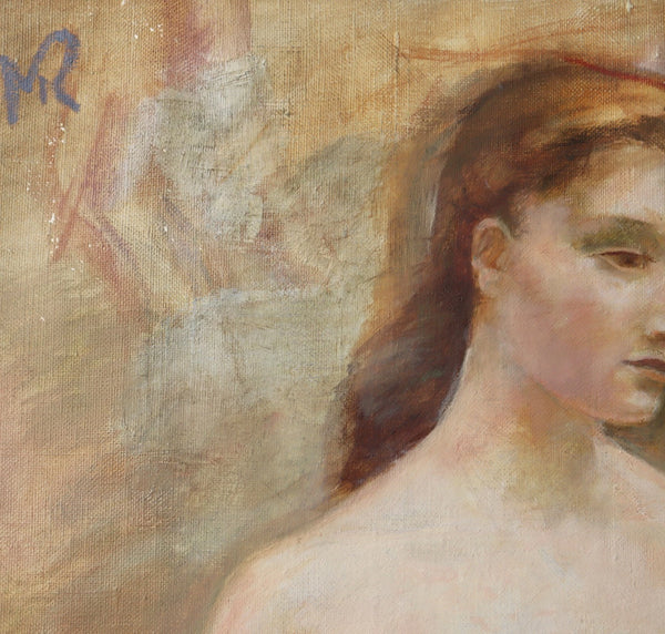 Large Framed Vintage Oil on Canvas Painting of a Nude Woman
