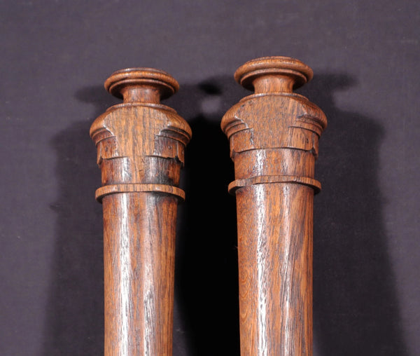 Pair of 26" French Antique Solid Oak Wood Gothic Posts/Pillars/Columns