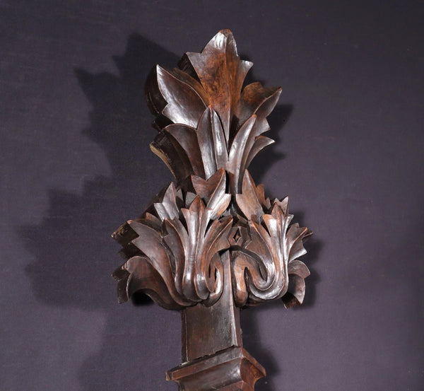 66" Antique French Gothic Revival Crest/Pediment in Solid Walnut and Oak Wood