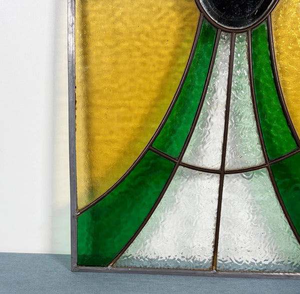 18" Tall Antique French Stained Glass Panel with Leaded Glass, Window, Hanging