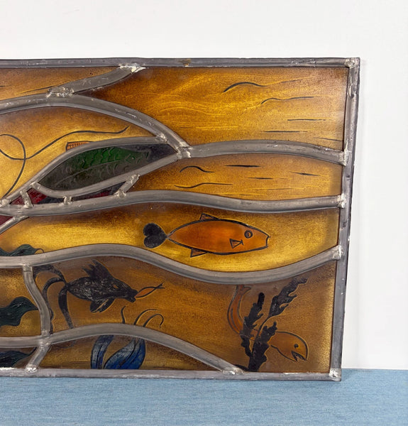 Vintage Dutch Stained/Leaded Glass Panel by Lea Steppe Sea Life Themed