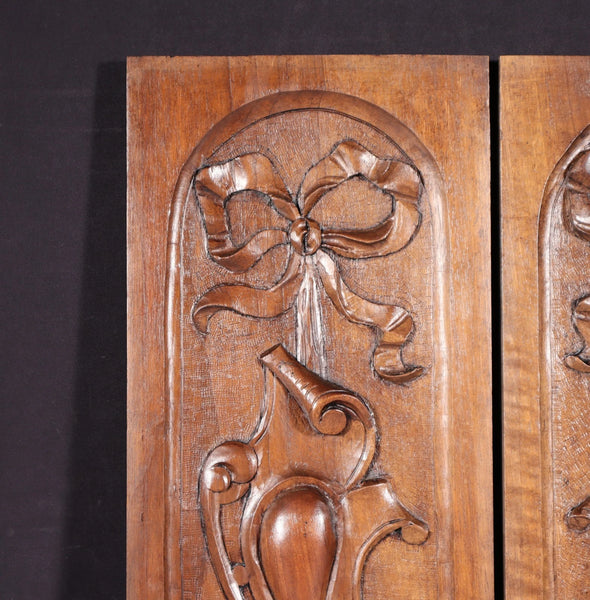 Pair of French Antique Solid Walnut Highly Carved Panels with Intricate Designs