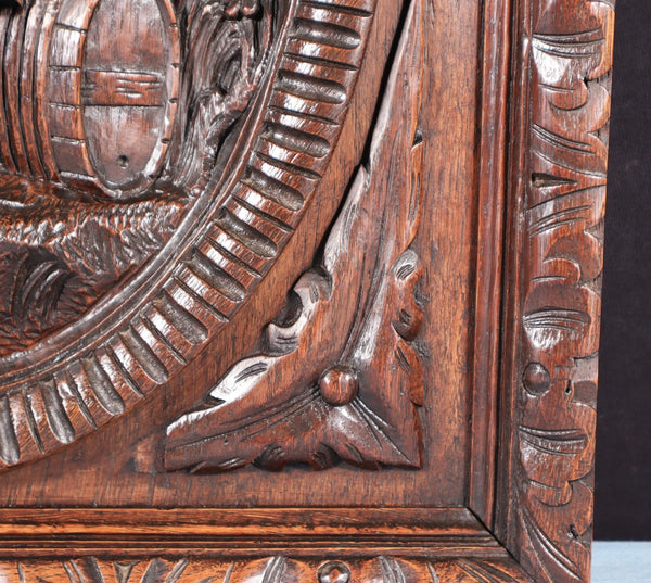24" Tall Antique French Solid Oak Panel Highly Carved Harvest Theme w/Woman