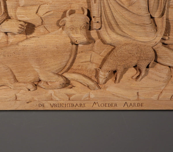 Large Vintage Highly Carved Panel Solid Oak After "The Tellus Panel" in Rome