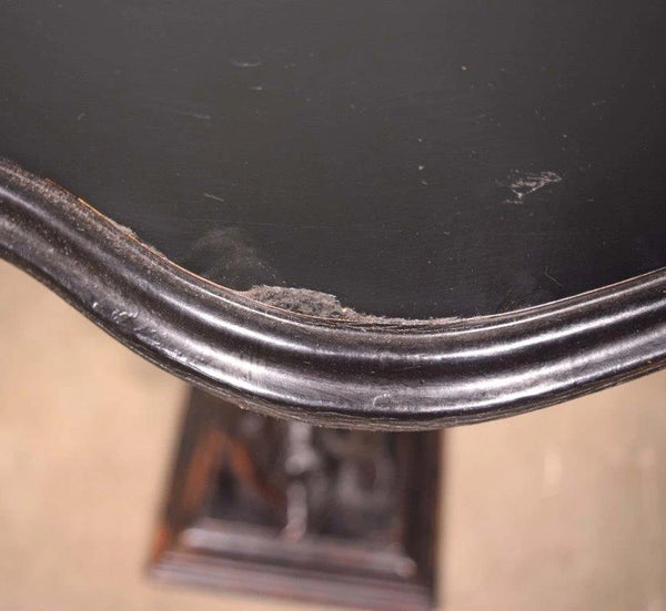 Vintage French Pedestal Table/Stand Black Lacquer Painted with Boy