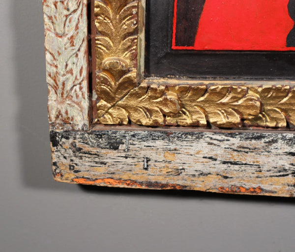 Vintage Framed Oil on Panel Painting of St Francis with Cat by Paul Bruylant