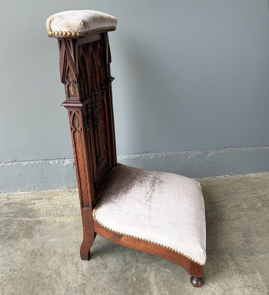 Antique French Solid Oak Wood Church Prie Dieu/Kneeler Christian Highly Carved
