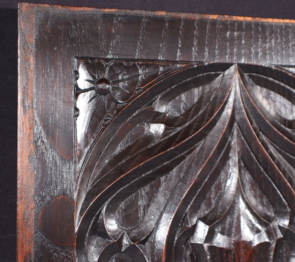 French Antique Gothic Revival Panel in Solid Chestnut Wood Salvage Late 1800's