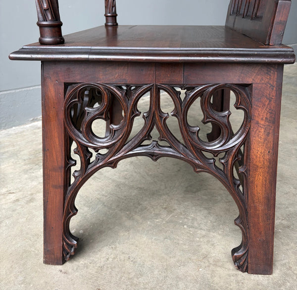 French Antique Gothic Revival Walnut Arm Chair Carved Wood Desk Chair