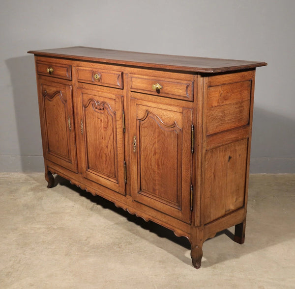 Large Antique French Provincial Three Door Sideboard/Buffet in Solid Oak Wood