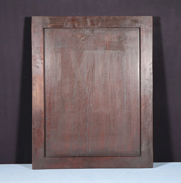 24" Tall French Antique Solid Oak Panel Highly Carved Hunting Theme with Bird