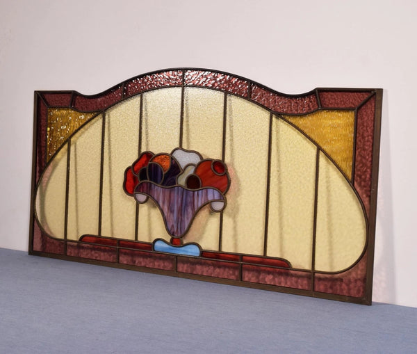 30" Wide Vintage French Art Deco Stained/Leaded Glass Panel with Flowers