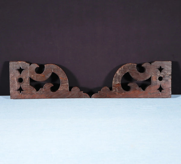Pair of 12" Wide French Antique Solid Oak Wood Brackets Trim Pieces