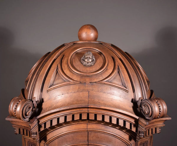 93" Tall Antique French Solid Oak Church Statuary Cabinet with Rotating Door