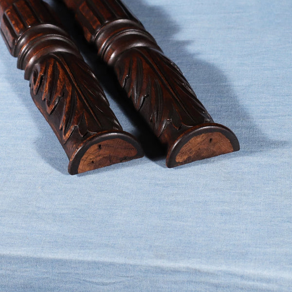 Pair of 27" Vintage French Solid Oak Wood Gothic Posts/Pillars/Columns