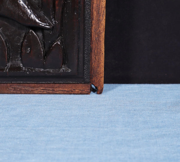 26" Antique French Solid Walnut Wood Panel Highly Carved, Woman with a Mirror