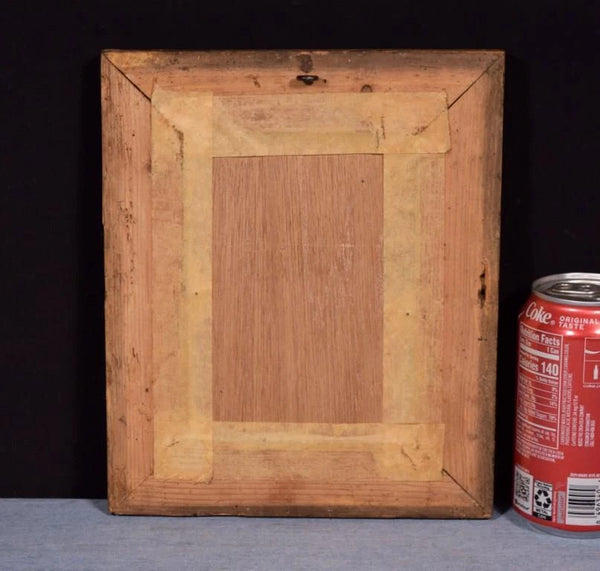 9" Tall Antique Framed Oil on Panel Painting of a Couple Feeding the Geese