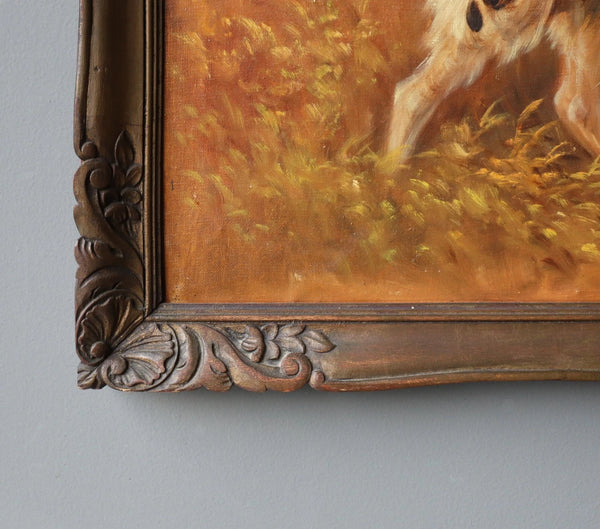 28" Wide Antique Oil Painting of Two Hunting Dogs By Paul Schouten (1860-1922)