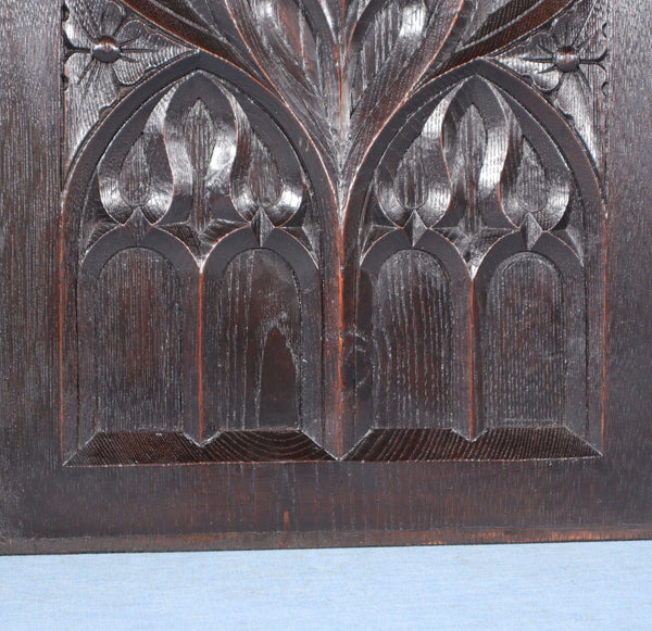 French Antique Gothic Revival Panel in Solid Chestnut Wood Salvage Late 1800's