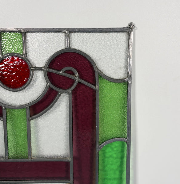 18" Tall Antique French Stained Glass Panel with Leaded Glass, Window, Hanging