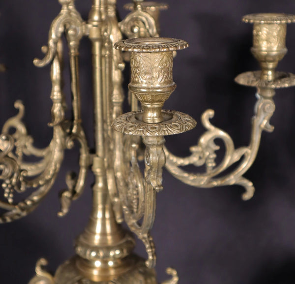 XL 24" Tall Pair of Large Vintage French Bronze Candelabra Candlesticks