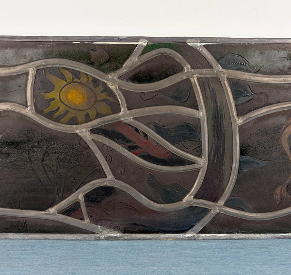 Vintage Dutch Stained/Leaded Glass Panel by Lea Steppe Sea Life Themed