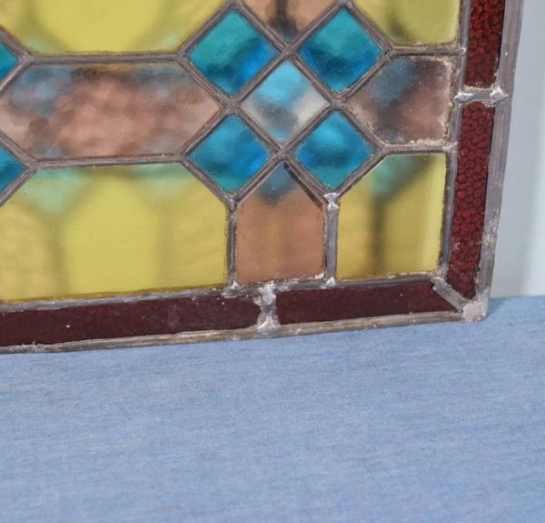 Antique French Stained Leaded Glass Hand Painted Panel w/Parisian Figures