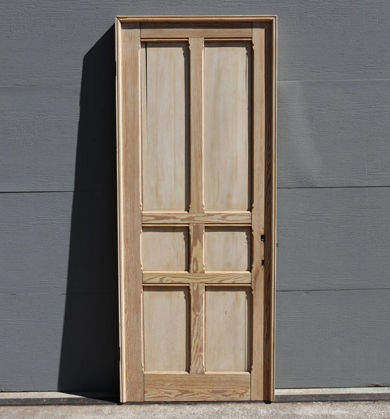 85" French/Belgian Antique 6 Panel Stripped, Sanded Wood Door