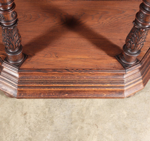 65" Tall Antique French Solid Oak Wood Renaissance Curved Display Case/Cabinet