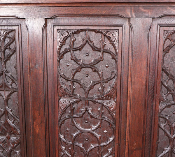 72" Tall Antique French Gothic Revival Oak Wood Bench/Settee/Chair Highly Carved