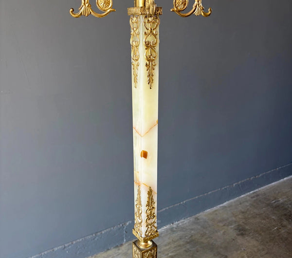 68" Tall Ornate Vintage Brass & Onyx Marble Coat/Hat Rack Hall Tree/Stand