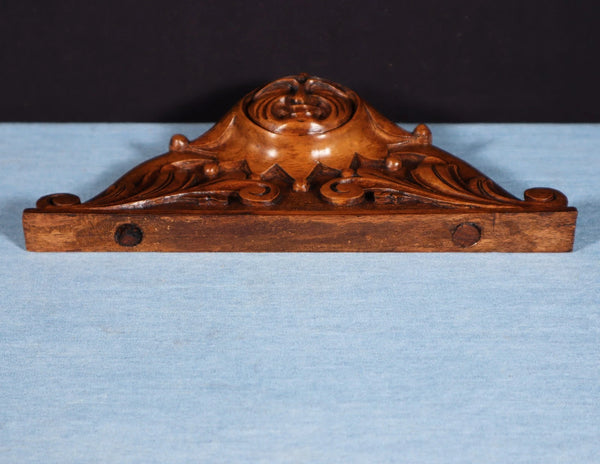 9" Wide French Antique Solid Walnut Wood Highly Carved Crest w/Jester
