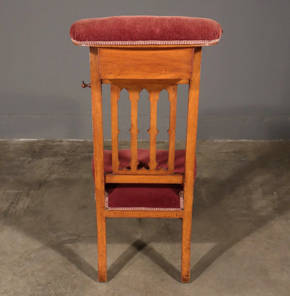 Antique French Gothic Revival Solid Oak Upholstered Prayer Chair (Prie Dieu)